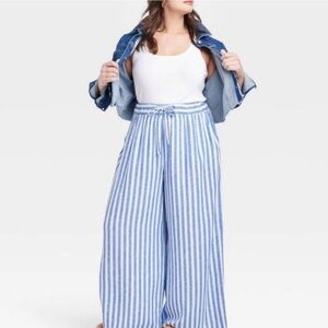Ava & Viv nautical blue stripe linen wide leg pants. 2x 24/26